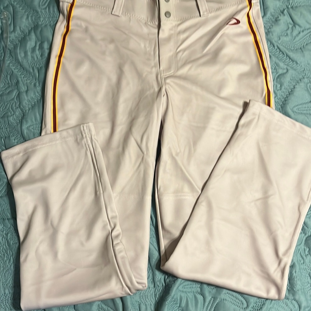 ❤️ (7) NWOT Mens baseball pants in size large. Gray with gold/burgundy stripes